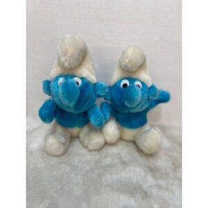 1980 Vintage Smurfs Plush Toys Pair By Wallace Bertie Co